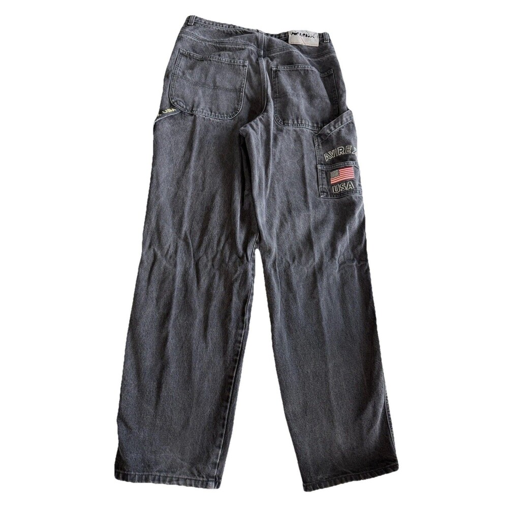 Avirex Baggy Carpenter Jeans Size 34 Black USA Patch Vintage 90’s Y2K